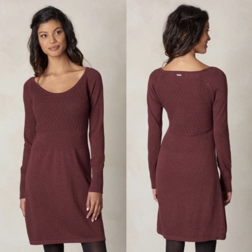 PrAna Zora Burgundy Wine Cable Knit Sweater Dress Size M